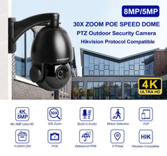 Cámara PTZ POE Exterior 5MP – Zoom Óptico 30X y Visión Nocturna 80 m - BestTek DRS