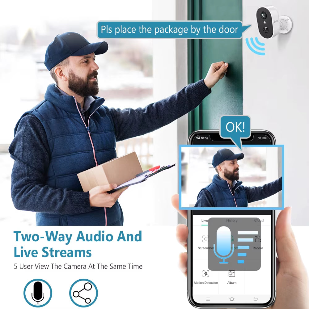 Cámara WiFi 2K con Batería | Seguridad Exterior IP65 PIR | Inalámbrica para Casa