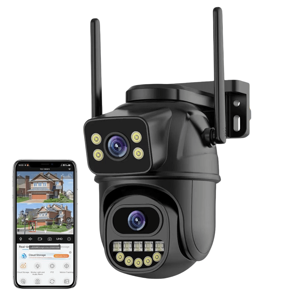 Cámara 4K PTZ 8MP Dual Lens WiFi – Doble Pantalla y Detección Automática