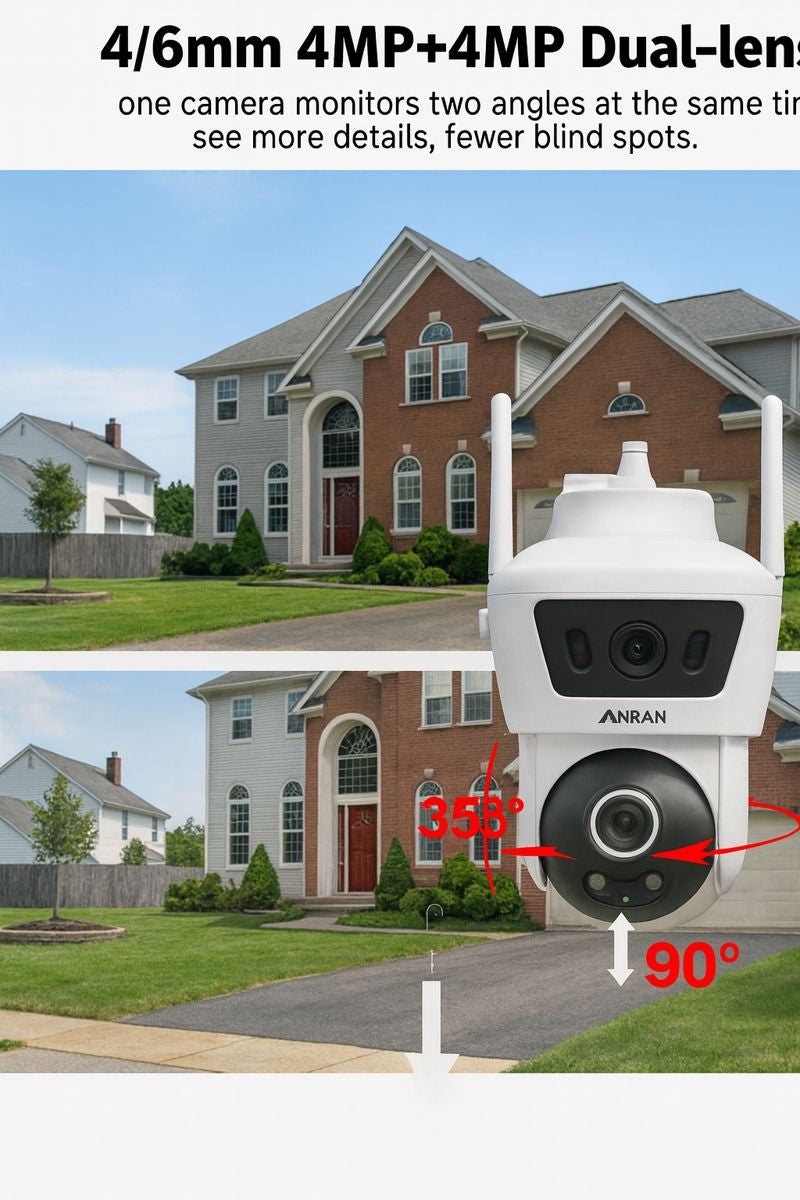 Cámara WiFi 2K de Doble Lente con Visión Nocturna, Seguimiento Automático y Audio Bidireccional – Compatible 2.4G/5G