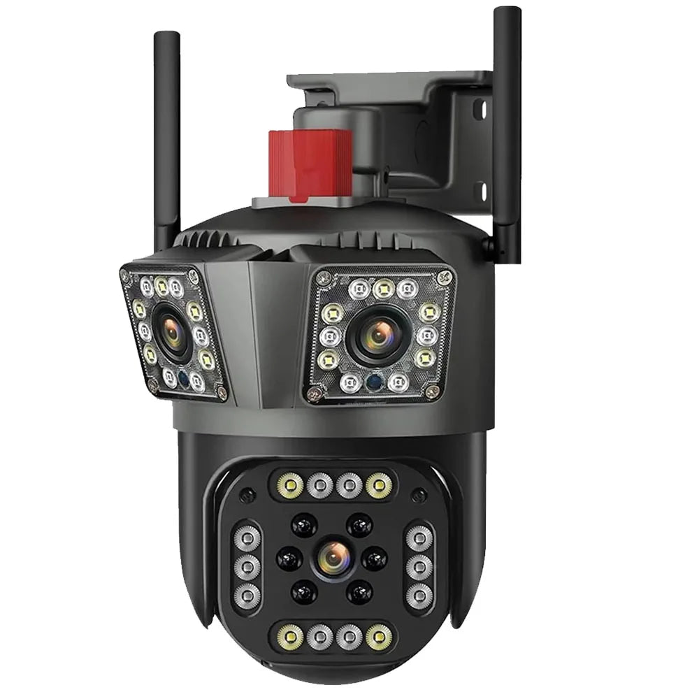 Cámara WiFi 12MP Tríple Lente PTZ Exterior | Visión 360°, Detección Humana y Resistente al Agua