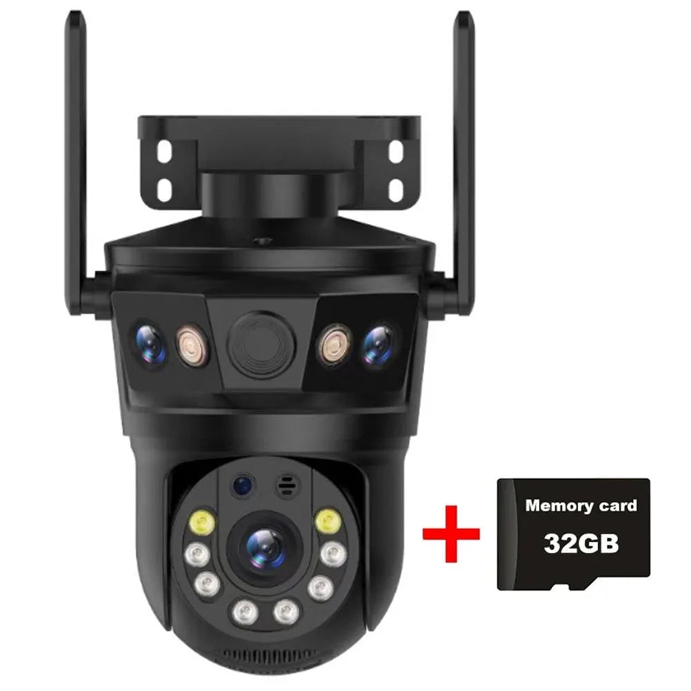 Cámara WiFi 12MP Tríple Lente PTZ Exterior | Visión 360°, Detección Humana y Resistente al Agua