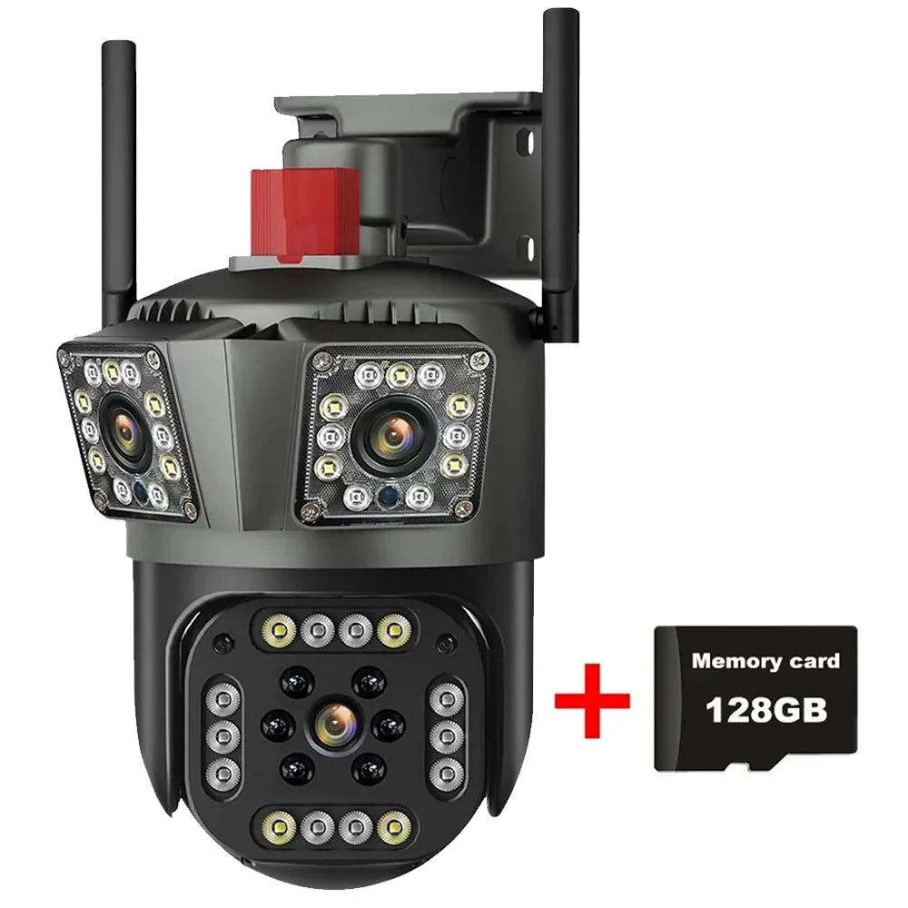 Cámara WiFi 12MP Tríple Lente PTZ Exterior | Visión 360°, Detección Humana y Resistente al Agua
