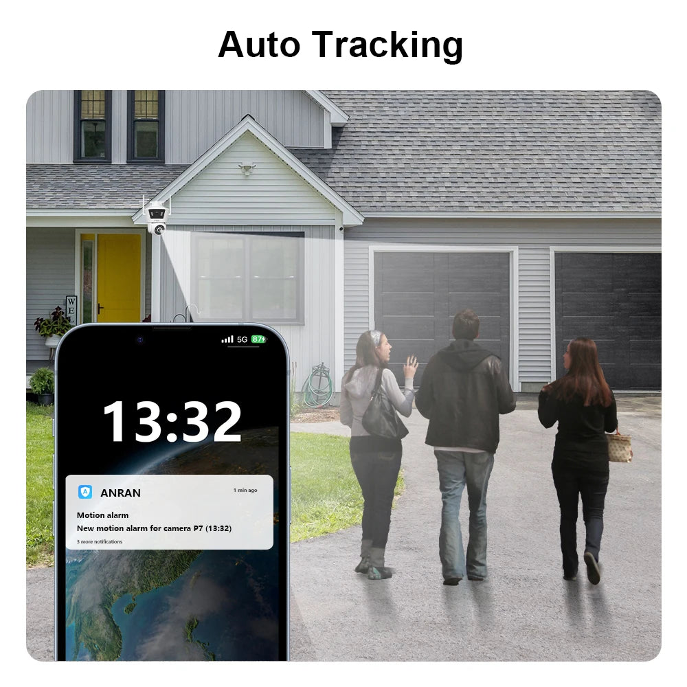 Cámara WiFi 2K de Doble Lente con Visión Nocturna, Seguimiento Automático y Audio Bidireccional – Compatible 2.4G/5G