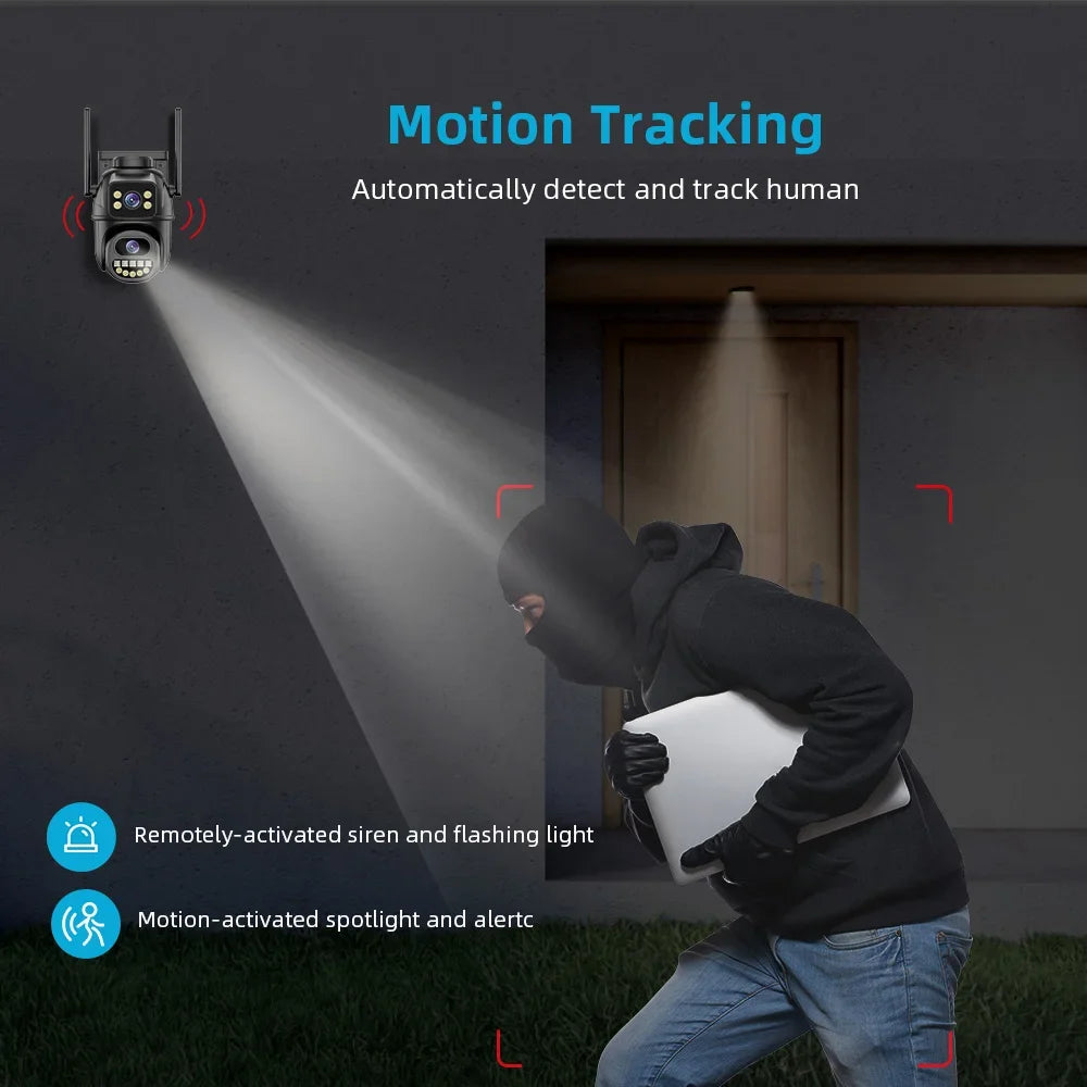 Cámara 4K PTZ 8MP Dual Lens WiFi – Doble Pantalla y Detección Automática