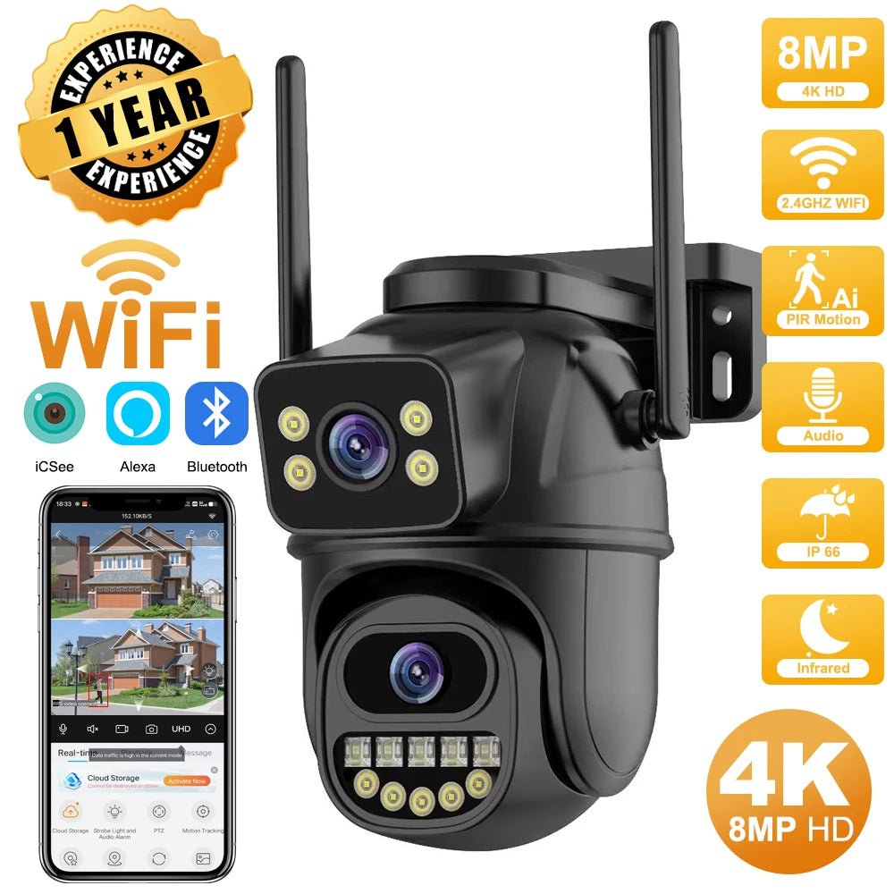 Cámara PTZ 8MP Dual Lens WiFi – Doble Pantalla y Detección Automática - BestTek DRS