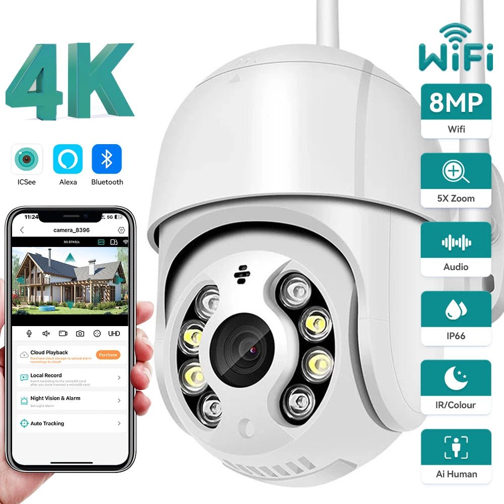 Cámara PTZ Mini 4K WiFi con Seguimiento Automático – Visión Nocturna y Zoom Digital - BestTek DRS